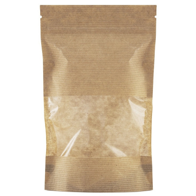 Пакет бумажный Дой-пак 140х225+(40+40) КРАФТ зип-лок с окном 70 мм